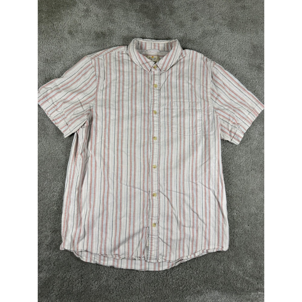 Marine Layer Mens Large Hemp Tencel Blend Striped Short Sleeve Button Down Shirt
